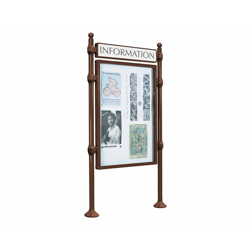 Panneau-vitrines d'information Boule RAL8017 - 1200x800 - Module initial - Double face - Bandeau-titre - PROCITY - 590512.8017