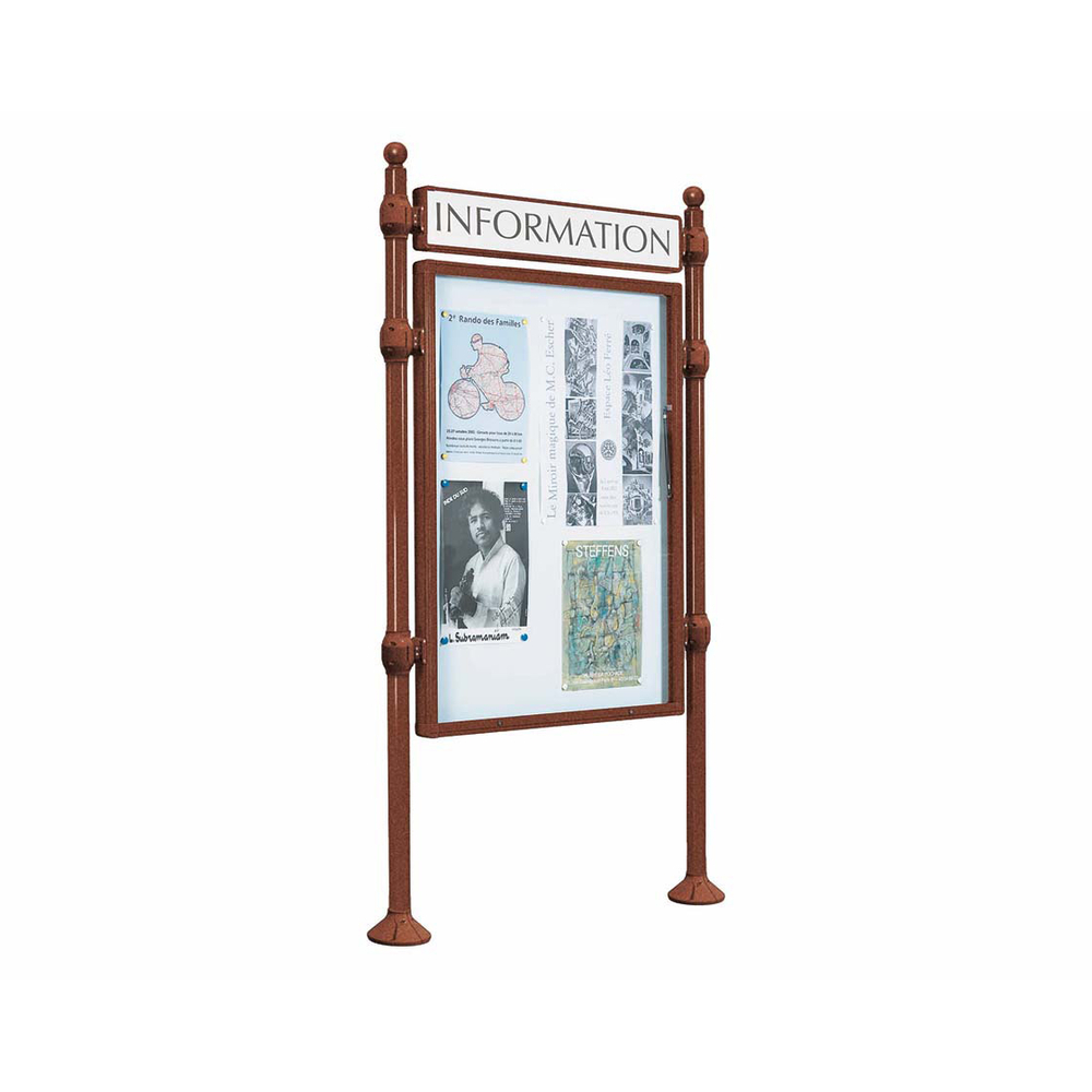 Panneau-vitrines d'information Boule Aspect Corten - 1200x800 - Module initial - Double face - Bandeau-titre - PROCITY - 590512.S025