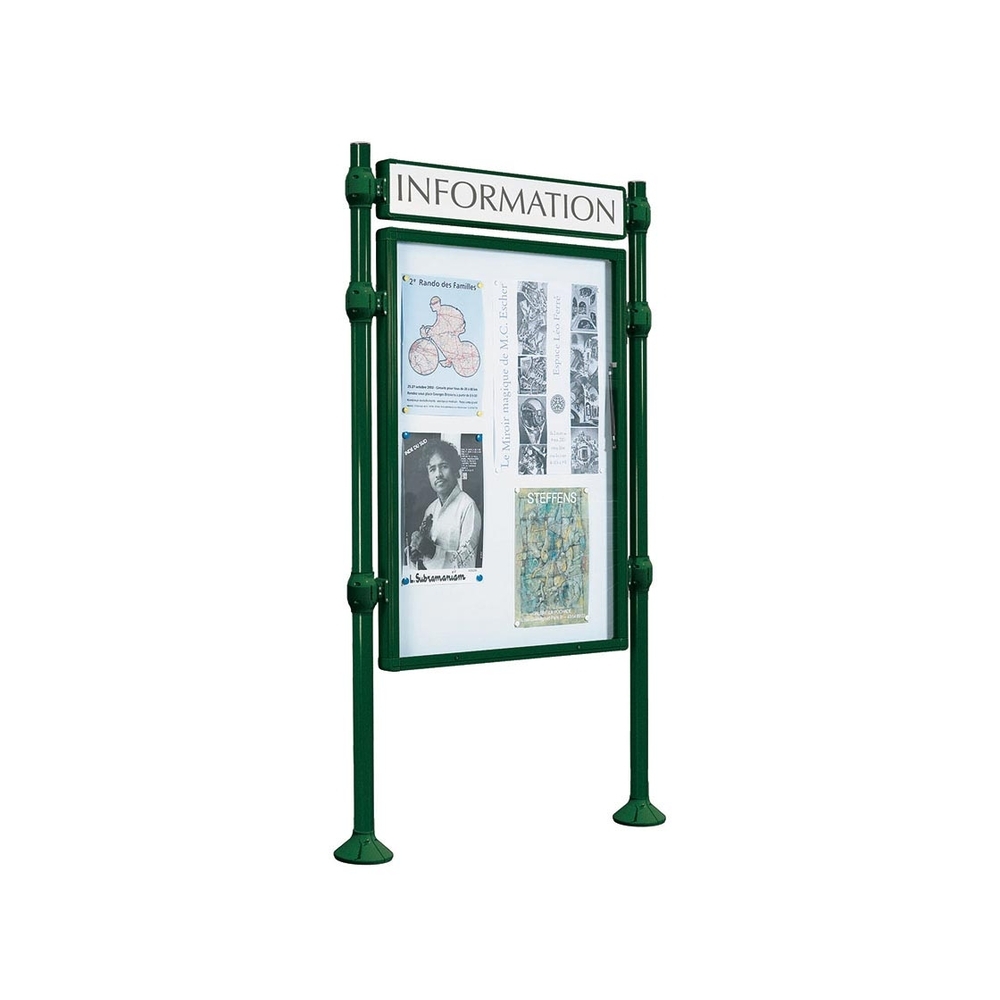 Panneau-vitrines d'information Inox brossé RAL6005 - 1200x800 - Module initial - Double face - Bandeau-titre - PROCITY - 590519.6005