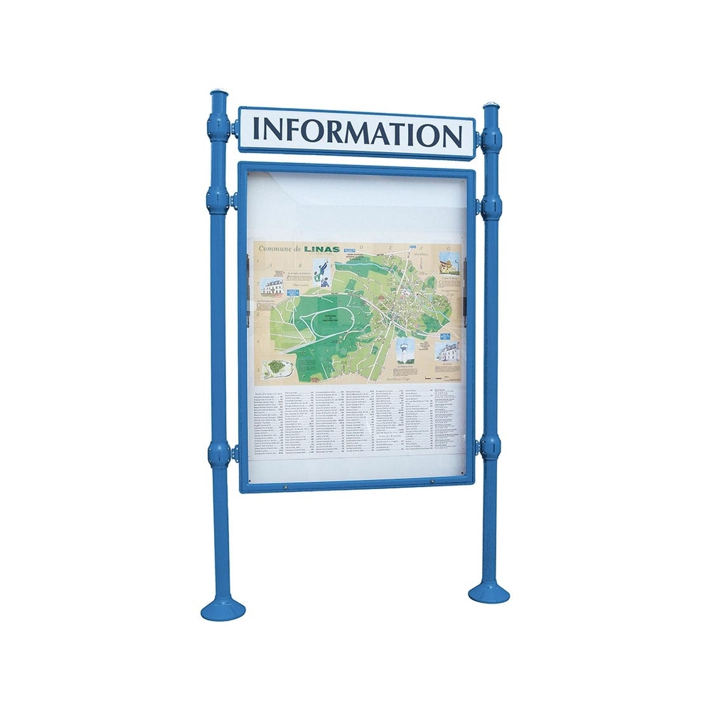 Panneau-vitrines d'information Agora RAL5010 - 1600x1200 - Module initial - Double face - Bandeau-titre - PROCITY - 590711.5010