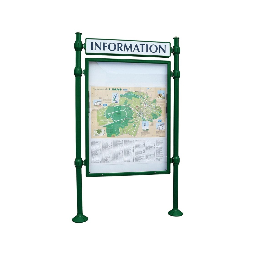 Panneau-vitrines d'information Agora RAL6005 - 1600x1200 - Module initial - Double face - Bandeau-titre - PROCITY - 590711.6005