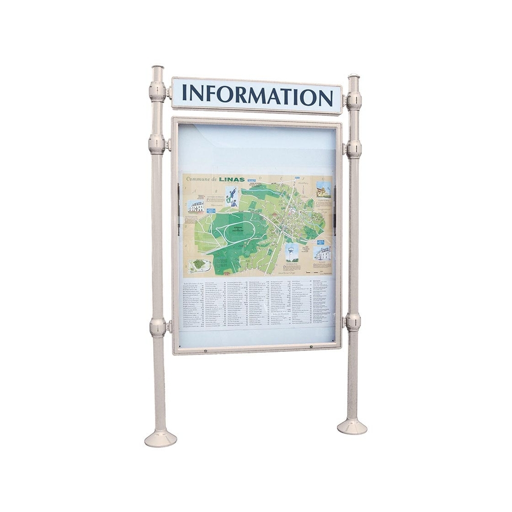Panneau-vitrines d'information Agora RAL7044 - 1600x1200 - Module initial - Double face - Bandeau-titre - PROCITY - 590711.7044