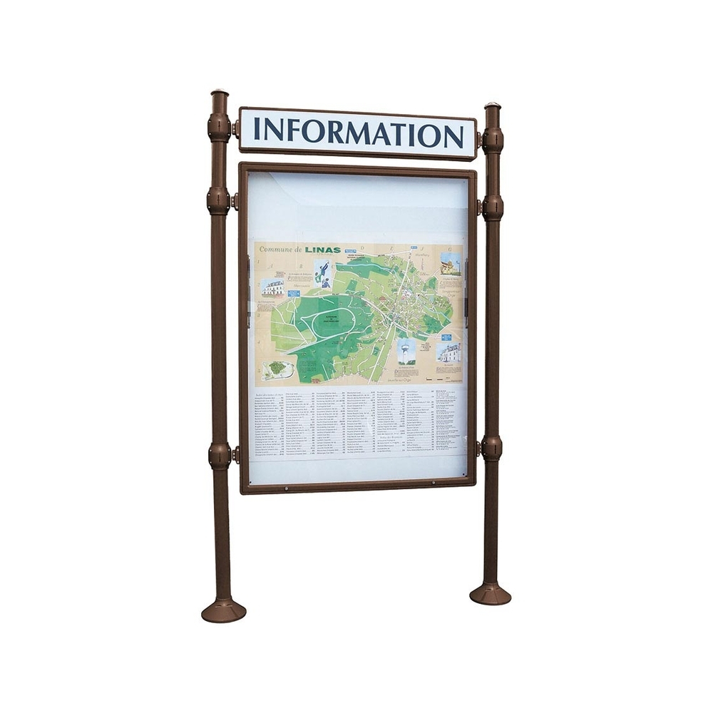 Panneau-vitrines d'information Agora RAL8017 - 1600x1200 - Module initial - Double face - Bandeau-titre - PROCITY - 590711.8017