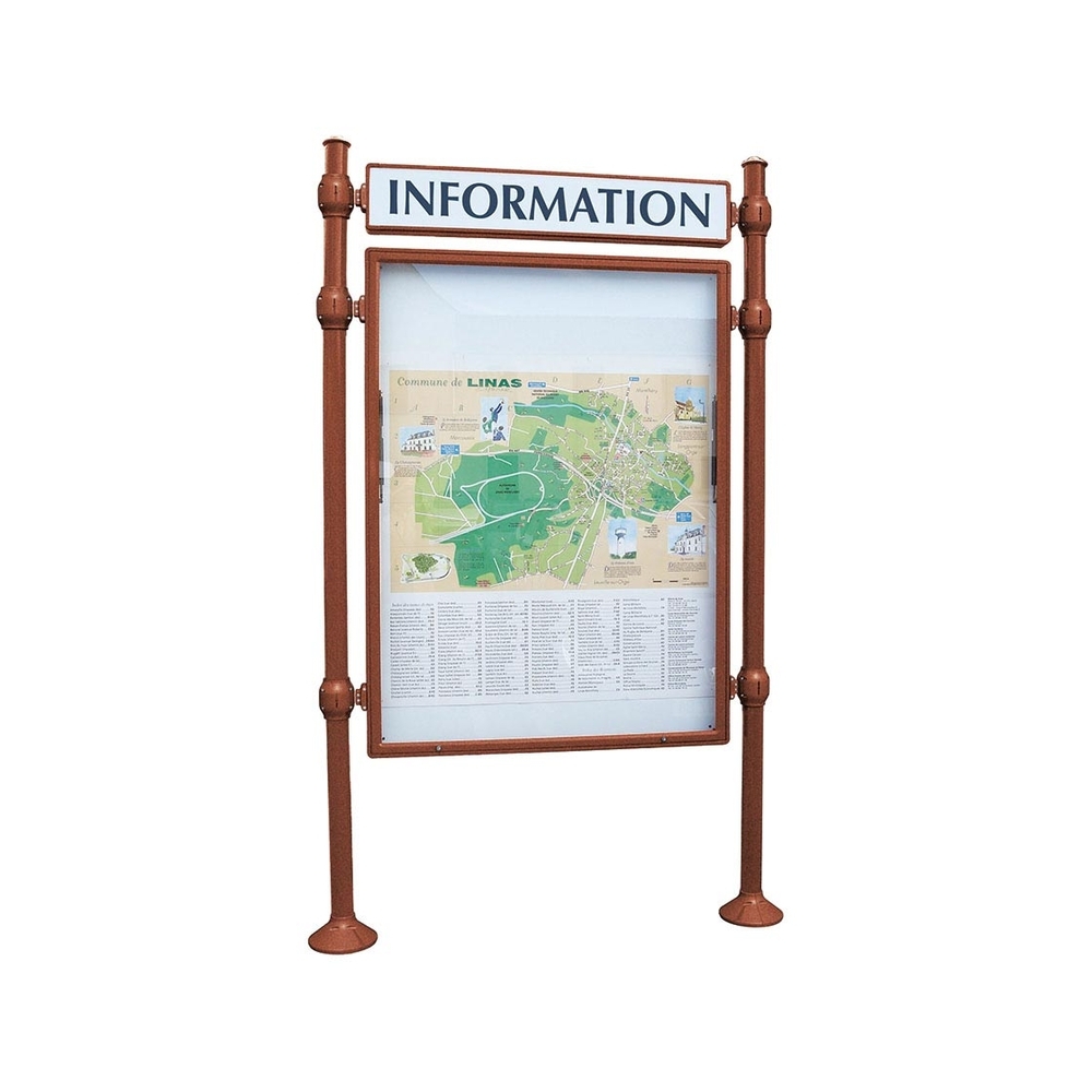 Panneau-vitrines d'information Agora Aspect Corten - 1600x1200 - Module initial - Double face - Bandeau-titre - PROCITY - 590711.S025