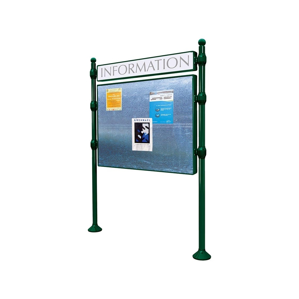 Panneau d'affichage libre Boule RAL6005 - 870x1225 - Module initial - Bandeau-titre - PROCITY - 591132.6005