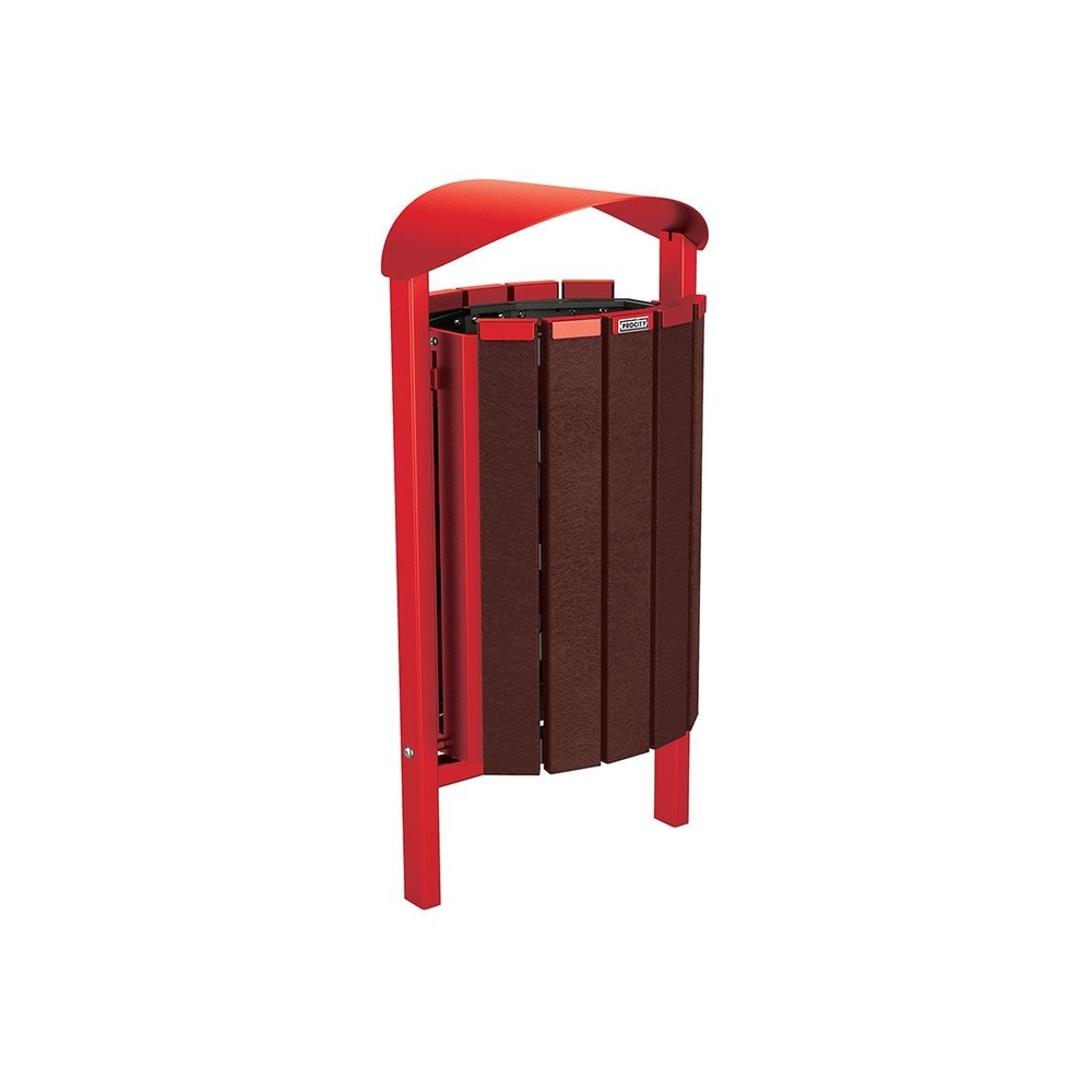 Corbeille Silaos acier et plastique recyclé 50 litres RAL3020 - Sans cendrier - Scellement direct - PROCITY - 594143.3020