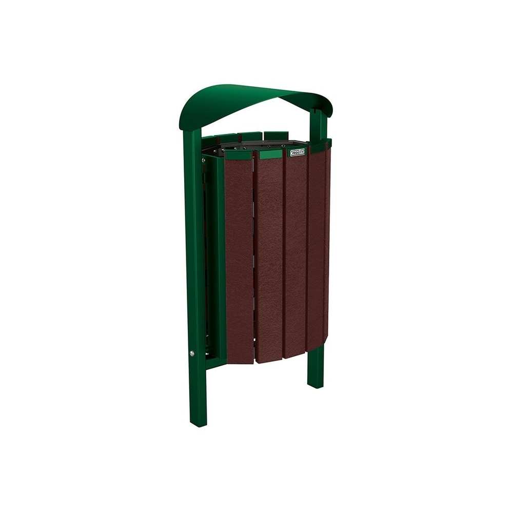 Corbeille Silaos acier et plastique recyclé 50 litres RAL6005 - Sans cendrier - Scellement direct - PROCITY - 594143.6005