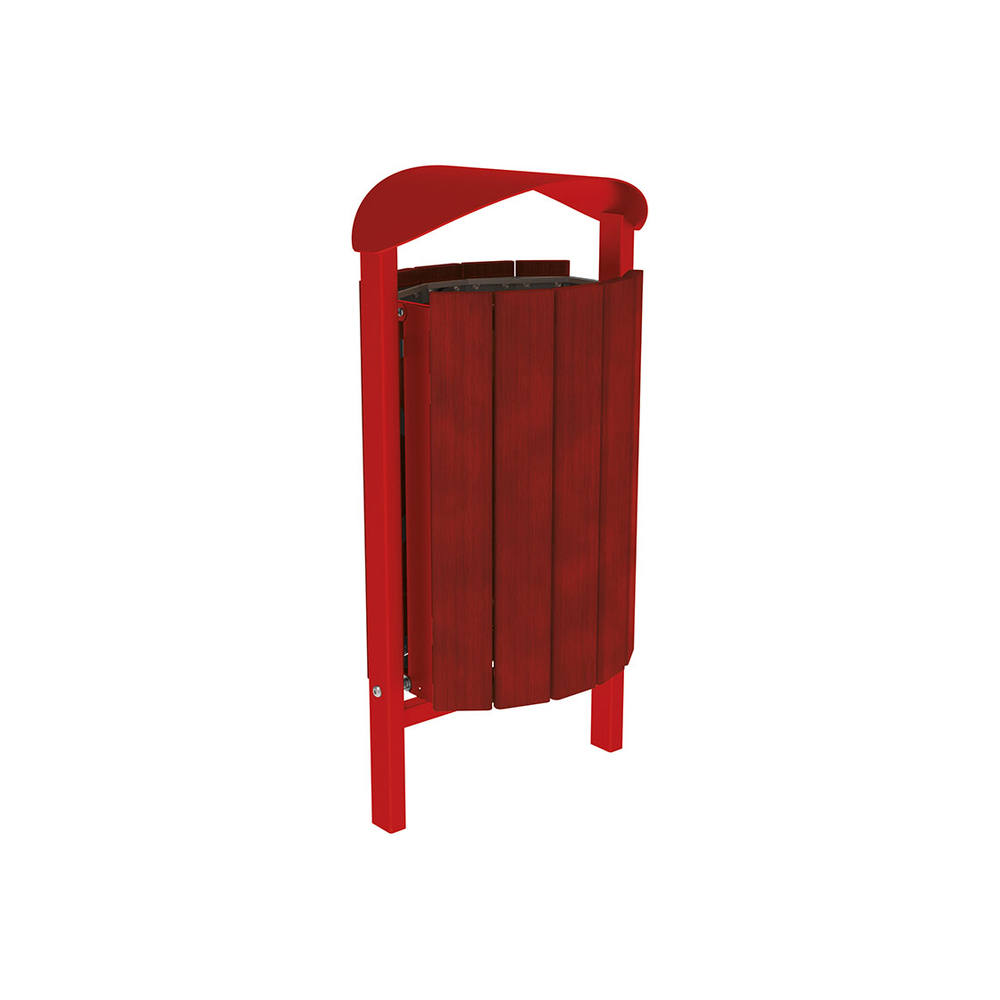 Corbeille Silaos acier et bois 50 litres RAL3004 - Chêne lasuré acajou - Sans cendrier - Scellement direct - PROCITY - 594145.3004.ACAJ