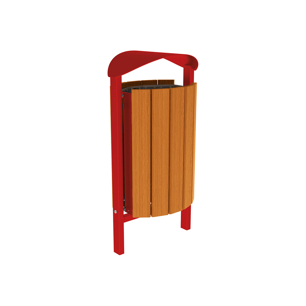 Corbeille Silaos acier et bois 50 litres RAL3004 - Chêne lasuré chêne clair - Sans cendrier - Scellement direct - PROCITY - 594145.3004.CHEC