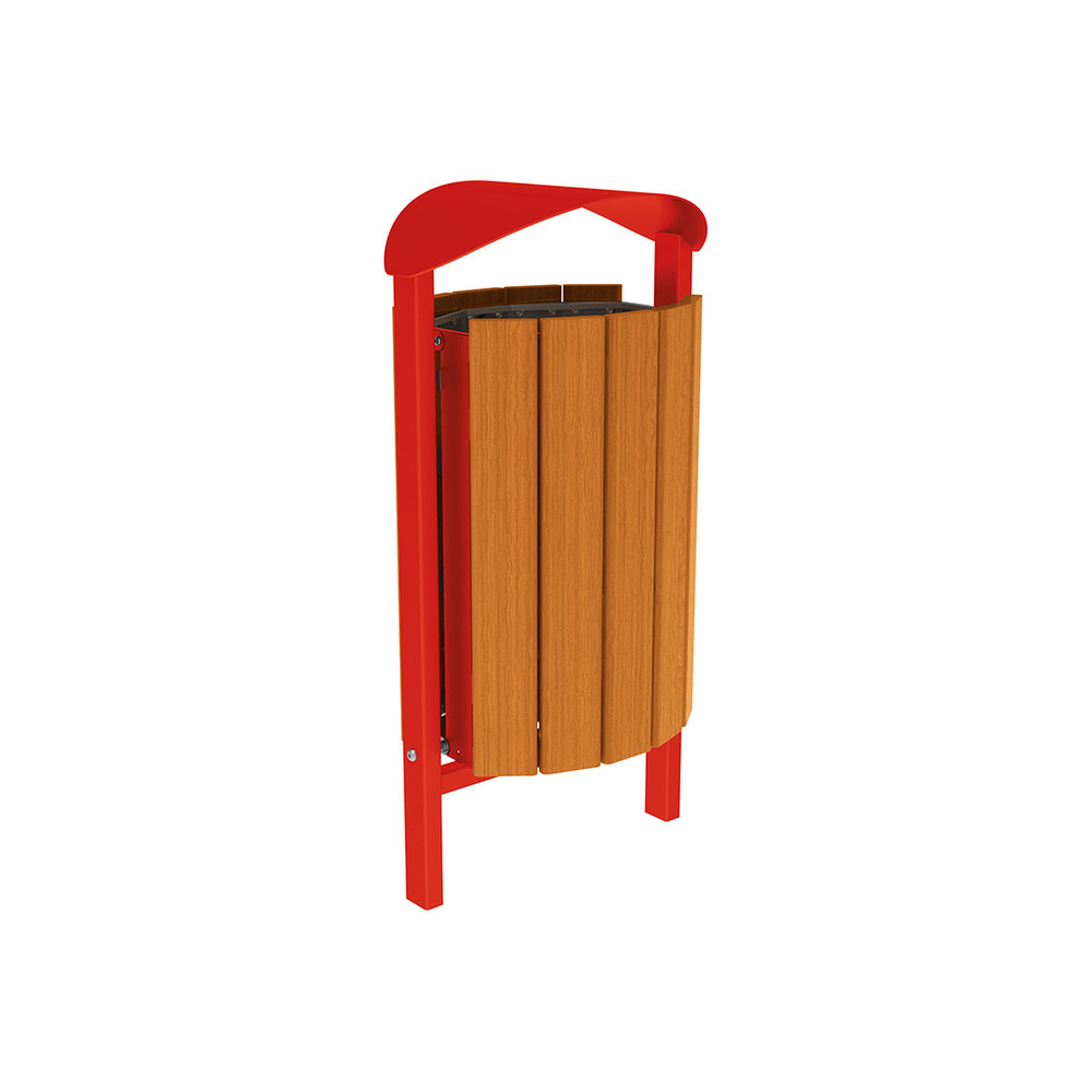 Corbeille Silaos acier et bois 50 litres RAL3020 - Chêne lasuré chêne clair - Sans cendrier - Scellement direct - PROCITY - 594145.3020.CHEC