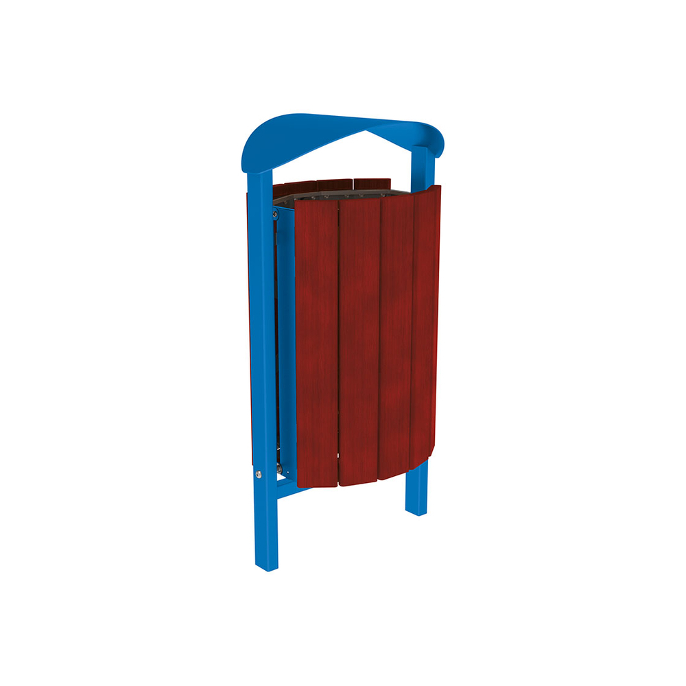 Corbeille Silaos acier et bois 50 litres RAL5010 - Chêne lasuré acajou - Sans cendrier - Scellement direct - PROCITY - 594145.5010.ACAJ
