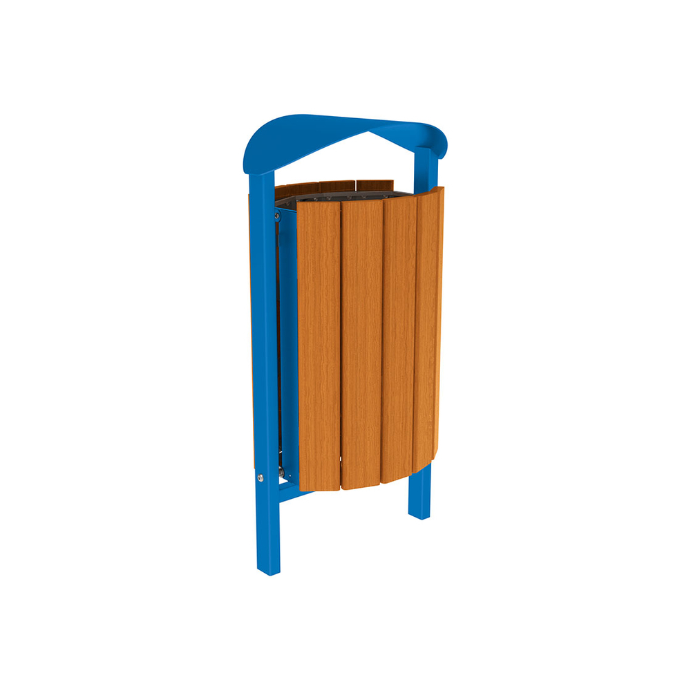 Corbeille Silaos acier et bois 50 litres RAL5010 - Chêne lasuré chêne clair - Sans cendrier - Scellement direct - PROCITY - 594145.5010.CHEC