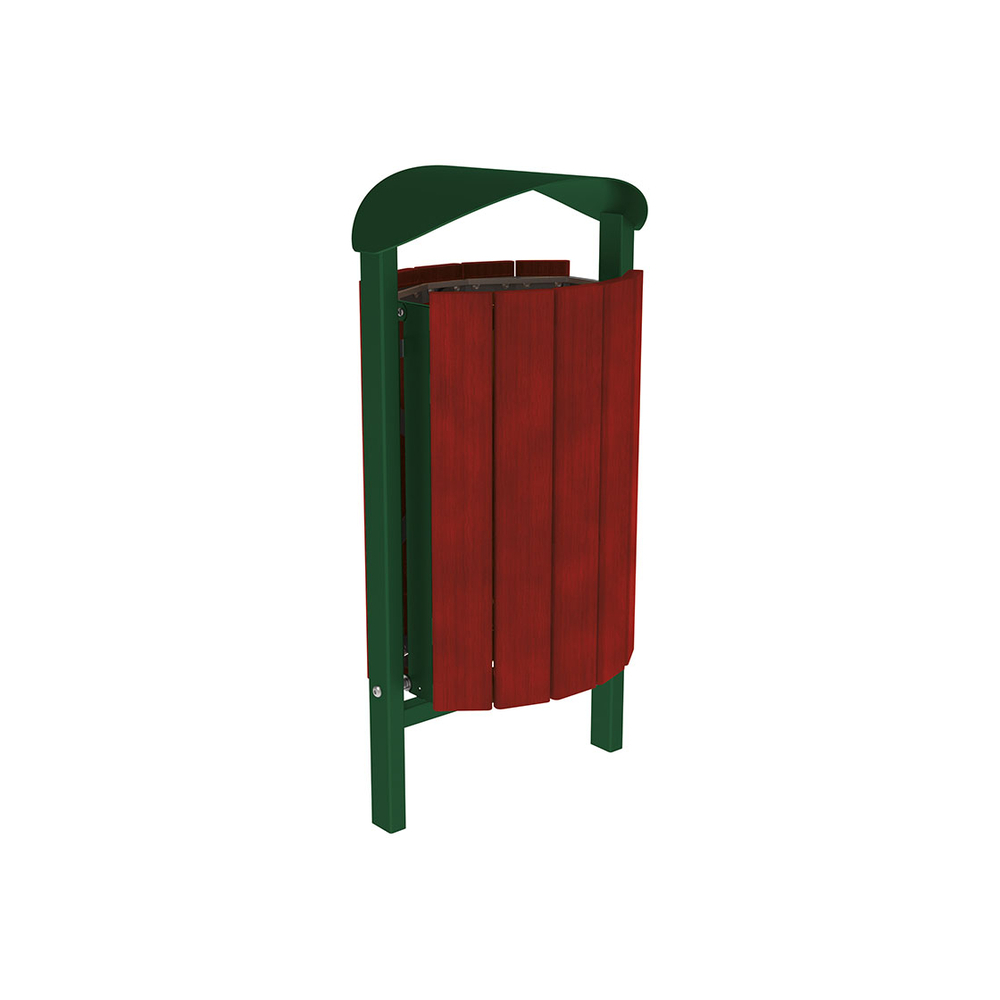 Corbeille Silaos acier et bois 50 litres RAL6005 - Chêne lasuré acajou - Sans cendrier - Scellement direct - PROCITY - 594145.6005.ACAJ