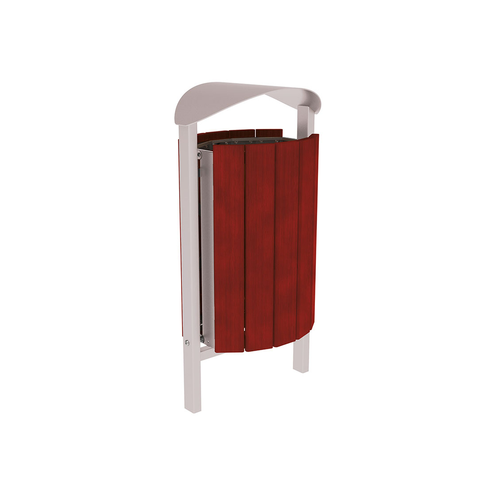 Corbeille Silaos acier et bois 50 litres RAL7044 - Chêne lasuré acajou - Sans cendrier - Scellement direct - PROCITY - 594145.7044.ACAJ
