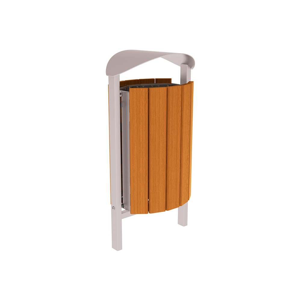 Corbeille Silaos acier et bois 50 litres RAL7044 - Chêne lasuré chêne clair - Sans cendrier - Scellement direct - PROCITY - 594145.7044.CHEC