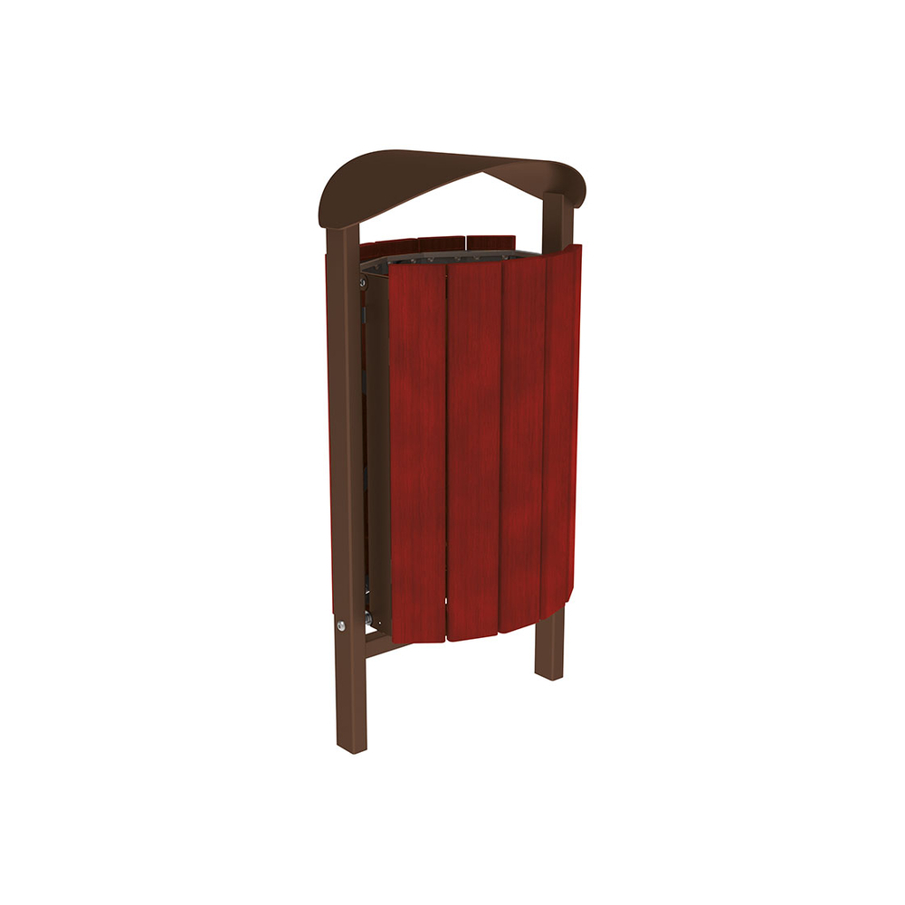 Corbeille Silaos acier et bois 50 litres RAL8017 - Chêne lasuré acajou - Sans cendrier - Scellement direct - PROCITY - 594145.8017.ACAJ