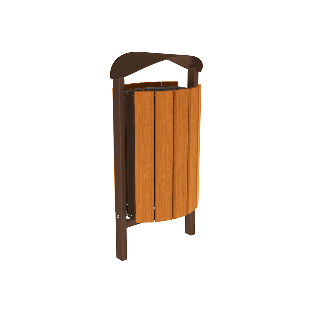 Corbeille Silaos acier et bois 50 litres RAL8017 - Chêne lasuré chêne clair - Sans cendrier - Scellement direct - PROCITY - 594145.8017.CHEC