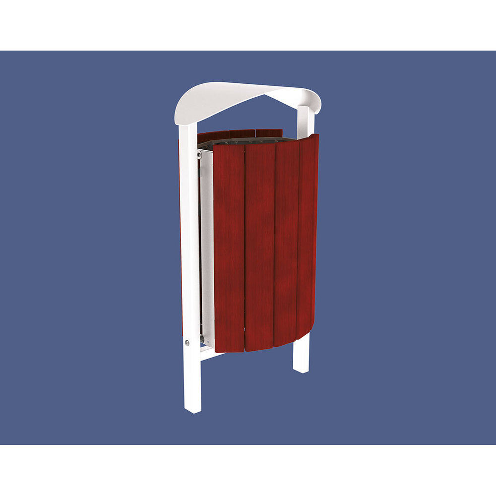 Corbeille Silaos acier et bois 50 litres RAL9010 - Chêne lasuré acajou - Sans cendrier - Scellement direct - PROCITY - 594145.9010.ACAJ