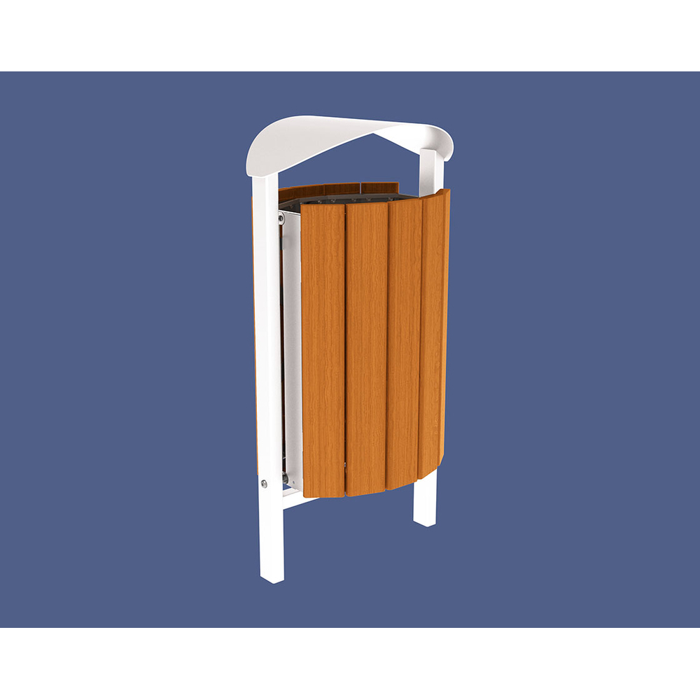 Corbeille Silaos acier et bois 50 litres RAL9010 - Chêne lasuré chêne clair - Sans cendrier - Scellement direct - PROCITY - 594145.9010.CHEC