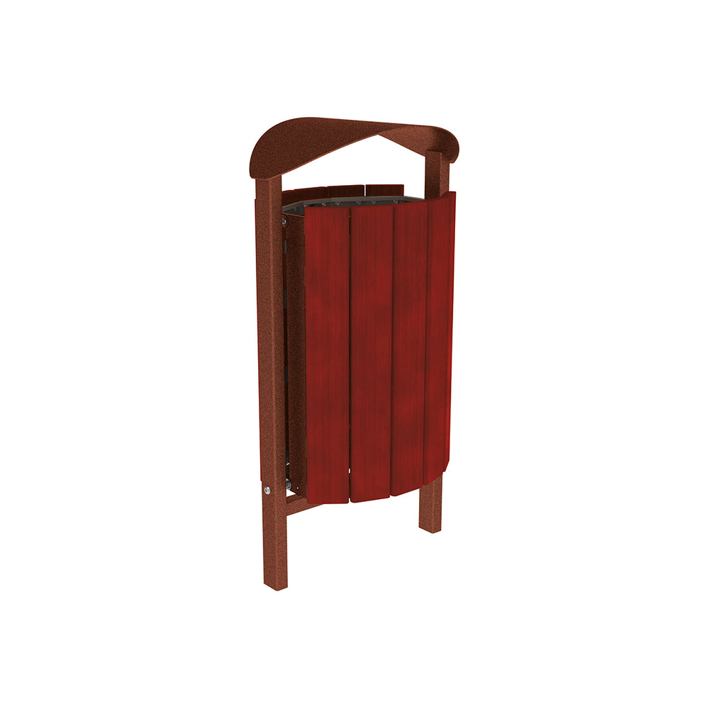Corbeille Silaos acier et bois 50 litres Aspect Corten - Chêne lasuré acajou - Sans cendrier - Scellement direct - PROCITY - 594145.S025.ACAJ