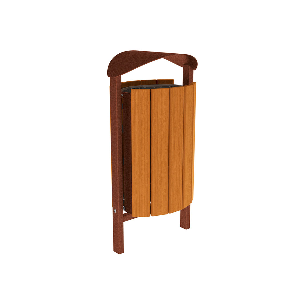 Corbeille Silaos acier et bois 50 litres Aspect Corten - Chêne lasuré chêne clair - Sans cendrier - Scellement direct - PROCITY - 594145.S025.CHEC