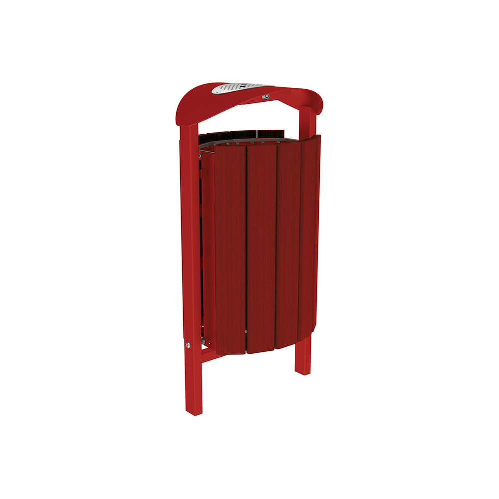 Corbeille Silaos acier et bois 50 litres RAL3004 - Chêne lasuré acajou - cendrier - Scellement direct - PROCITY - 594147.3004.ACAJ