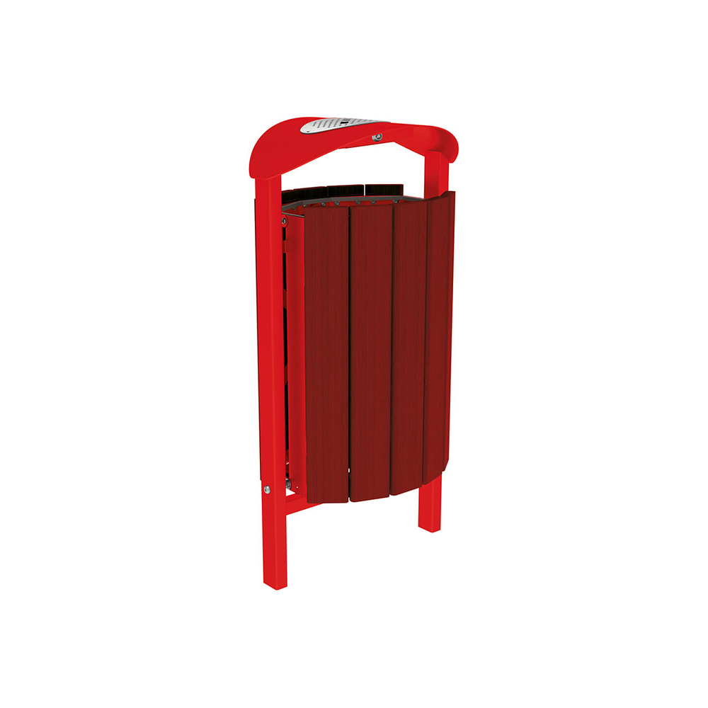 Corbeille Silaos acier et bois 50 litres RAL3020 - Chêne lasuré acajou - cendrier - Scellement direct - PROCITY - 594147.3020.ACAJ