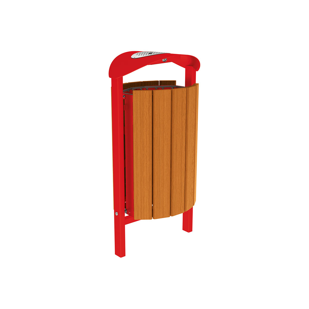 Corbeille Silaos acier et bois 50 litres RAL3020 - Chêne lasuré chêne clair - cendrier - Scellement direct - PROCITY - 594147.3020.CHEC