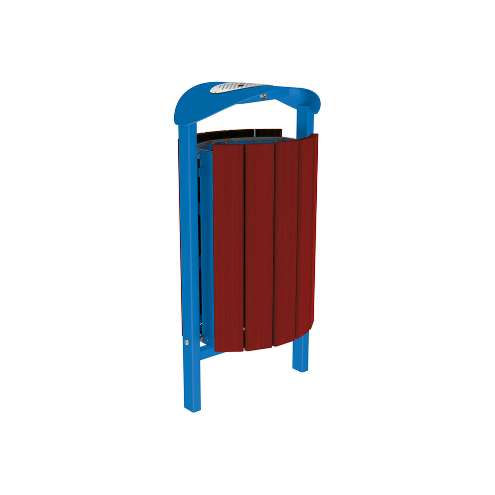 Corbeille Silaos acier et bois 50 litres RAL5010 - Chêne lasuré acajou - cendrier - Scellement direct - PROCITY - 594147.5010.ACAJ
