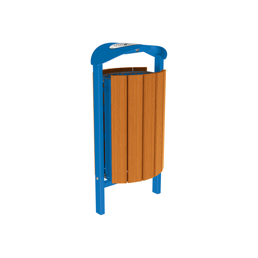 Corbeille Silaos acier et bois 50 litres RAL5010 - Chêne lasuré chêne clair - cendrier - Scellement direct - PROCITY - 594147.5010.CHEC