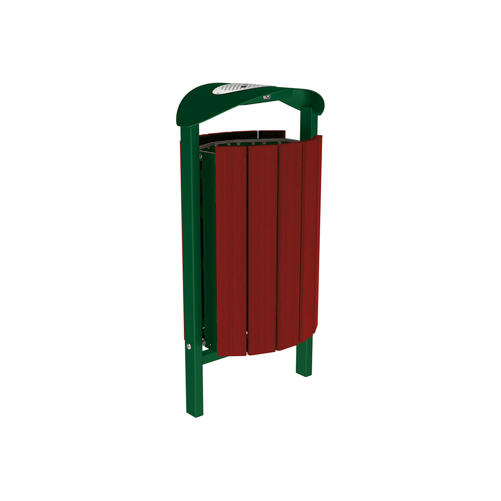 Corbeille Silaos acier et bois 50 litres RAL6005 - Chêne lasuré acajou - cendrier - Scellement direct - PROCITY - 594147.6005.ACAJ