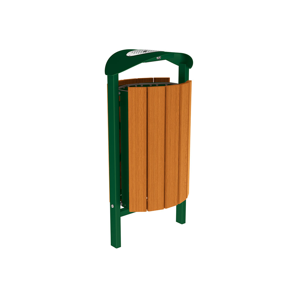 Corbeille Silaos acier et bois 50 litres RAL6005 - Chêne lasuré chêne clair - cendrier - Scellement direct - PROCITY - 594147.6005.CHEC