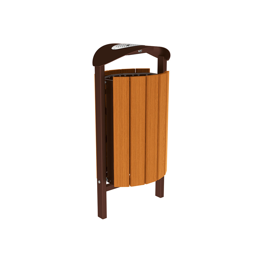 Corbeille Silaos acier et bois 50 litres RAL8017 - Chêne lasuré chêne clair - cendrier - Scellement direct - PROCITY - 594147.8017.CHEC