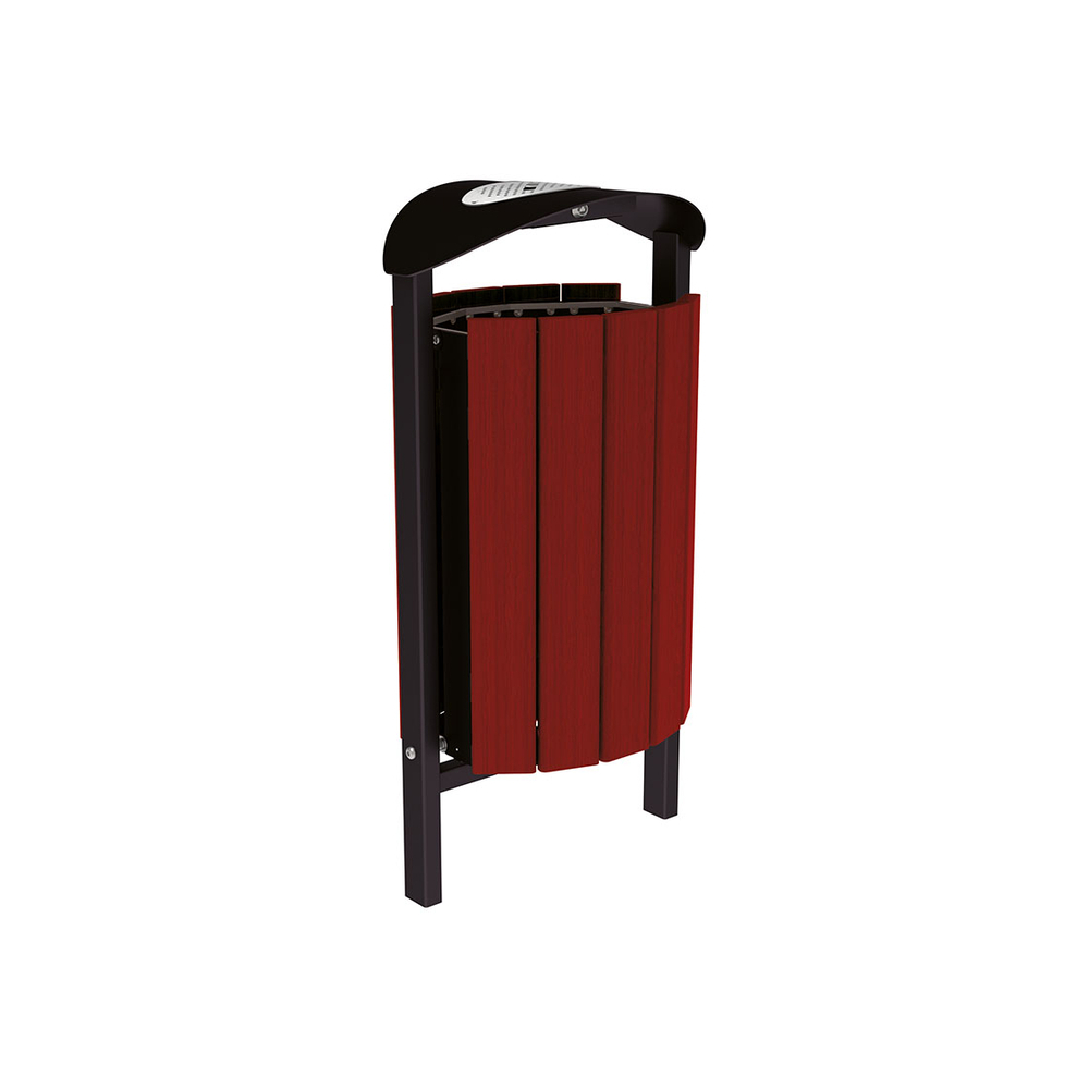 Corbeille Silaos acier et bois 50 litres RAL9005 - Chêne lasuré acajou - cendrier - Scellement direct - PROCITY - 594147.9005.ACAJ