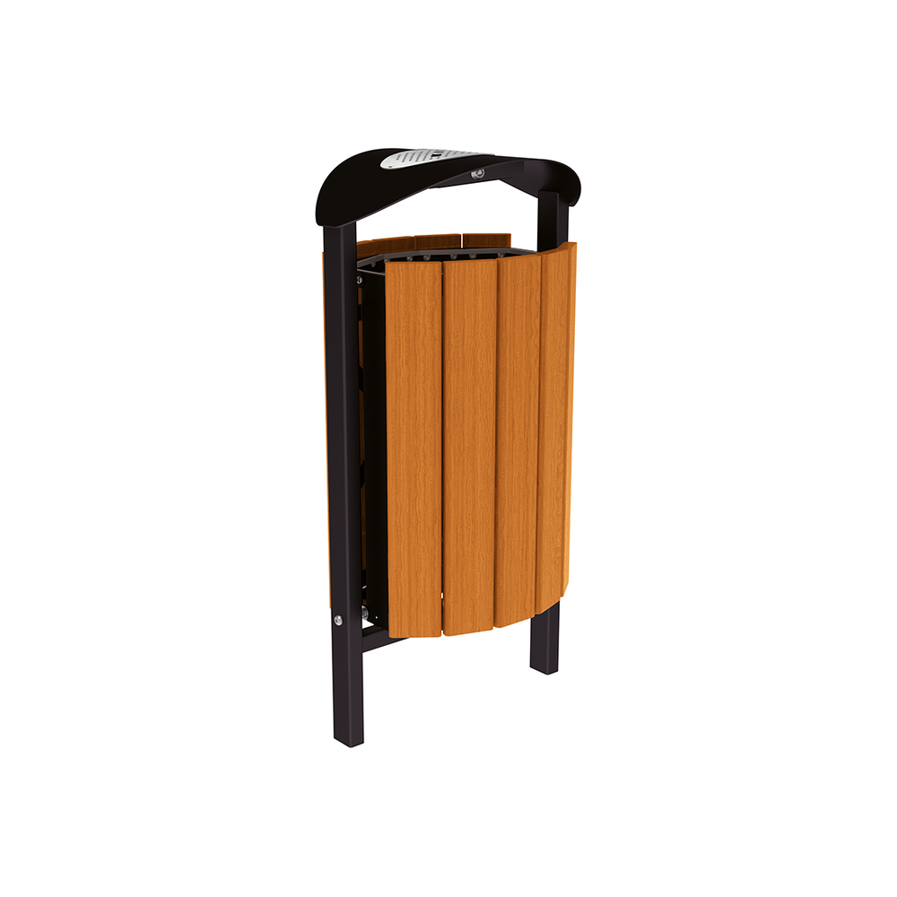 Corbeille Silaos acier et bois 50 litres RAL9005 - Chêne lasuré chêne clair - cendrier - Scellement direct - PROCITY - 594147.9005.CHEC