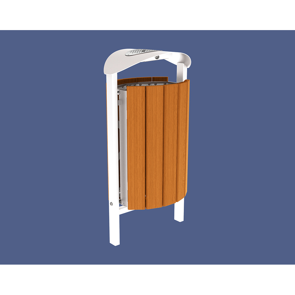 Corbeille Silaos acier et bois 50 litres RAL9010 - Chêne lasuré chêne clair - cendrier - Scellement direct - PROCITY - 594147.9010.CHEC