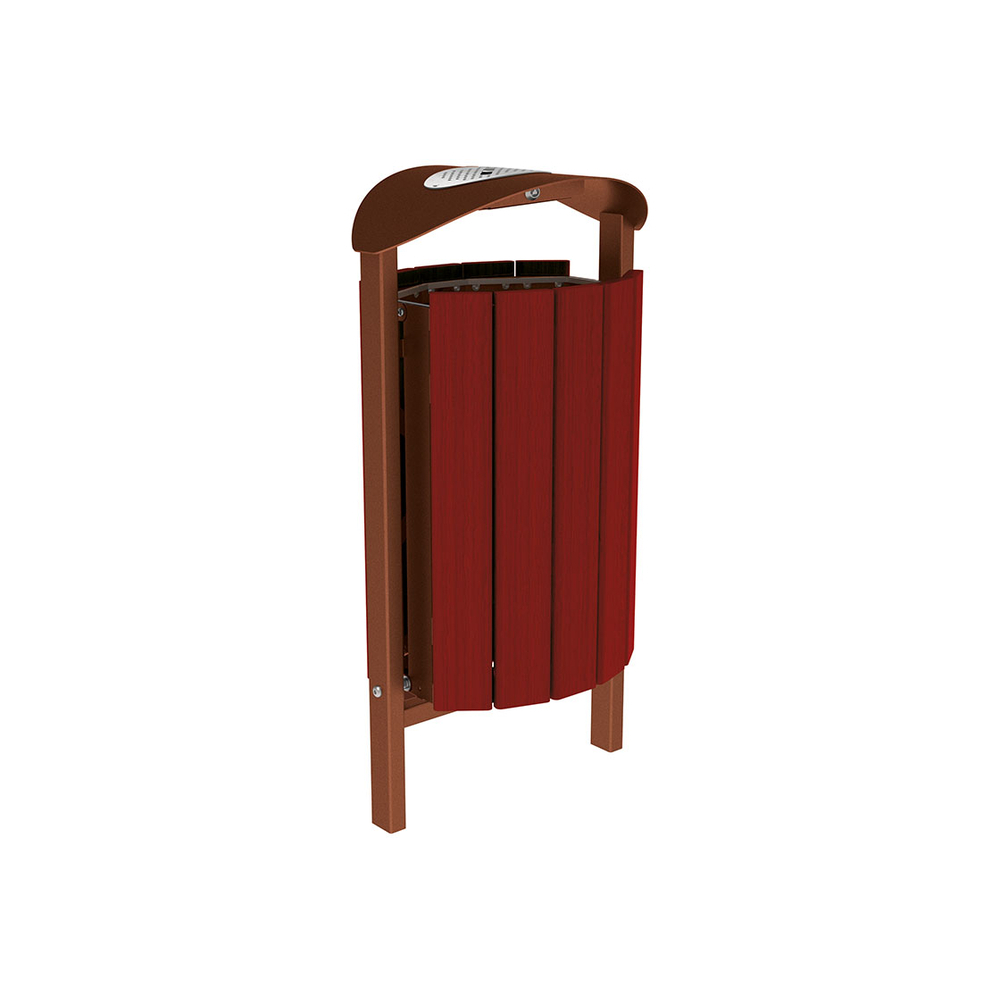 Corbeille Silaos acier et bois 50 litres Aspect Corten - Chêne lasuré acajou - cendrier - Scellement direct - PROCITY - 594147.S025.ACAJ