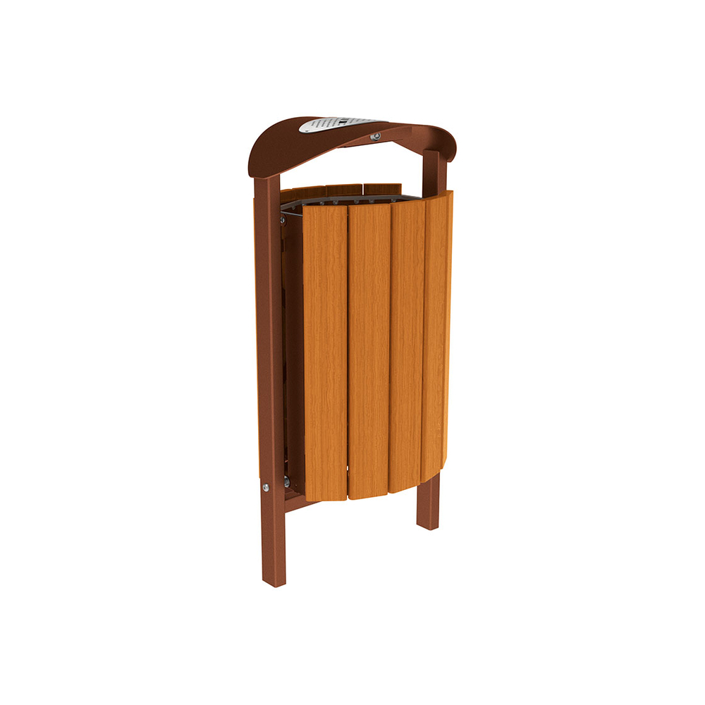 Corbeille Silaos acier et bois 50 litres Aspect Corten - Chêne lasuré chêne clair - cendrier - Scellement direct - PROCITY - 594147.S025.CHEC