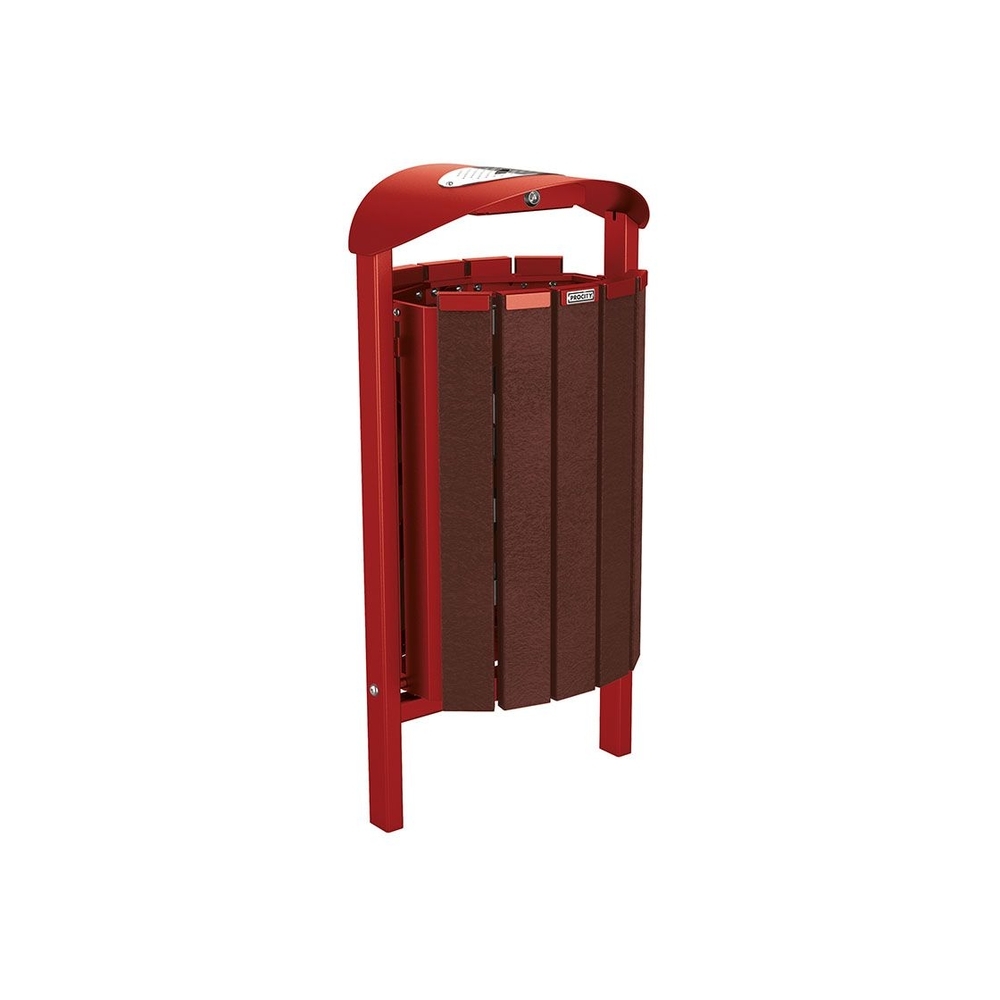 Corbeille Silaos acier et plastique recyclé 50 litres RAL3004 - cendrier - Scellement direct - PROCITY - 594149.3004
