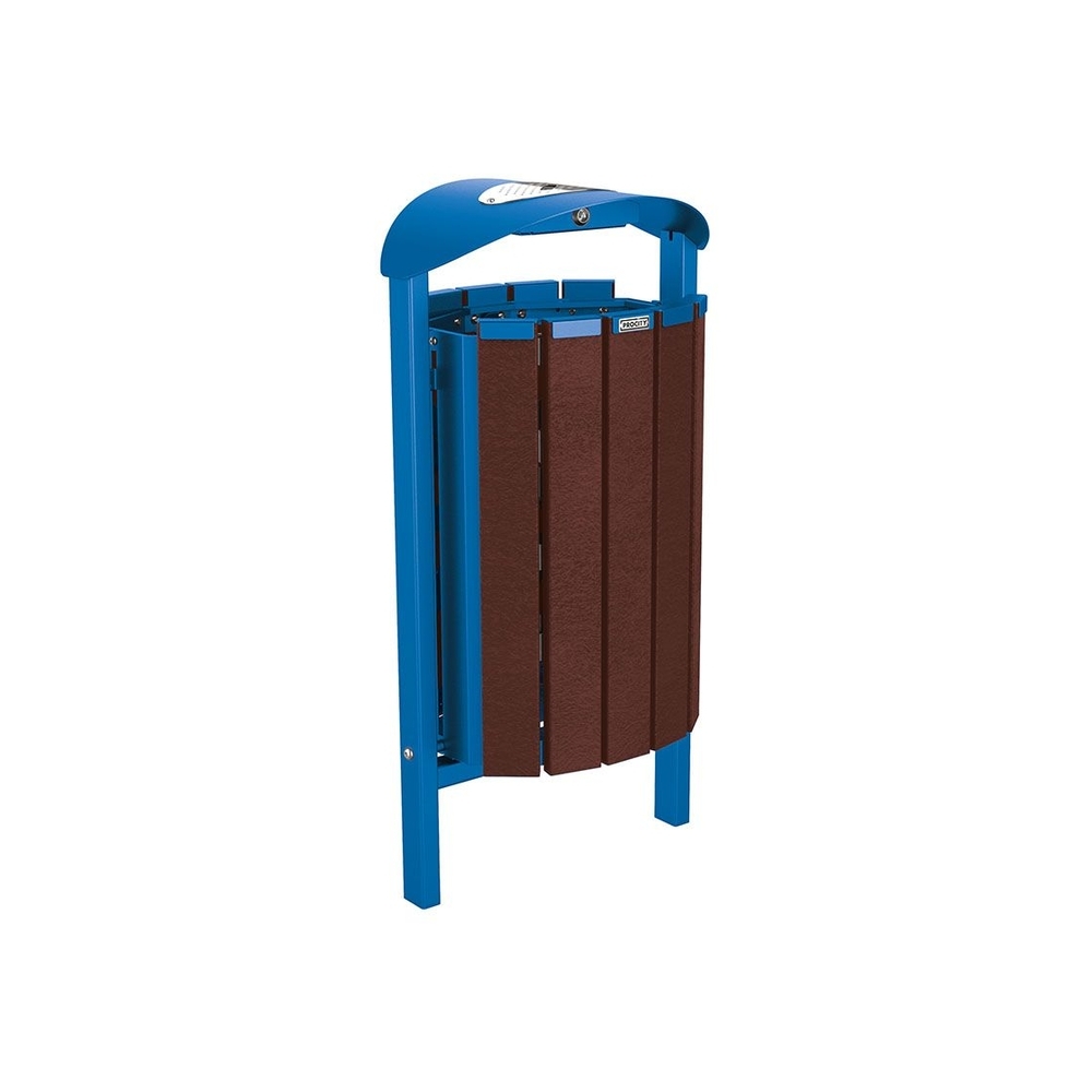 Corbeille Silaos acier et plastique recyclé 50 litres RAL5010 - cendrier - Scellement direct - PROCITY - 594149.5010