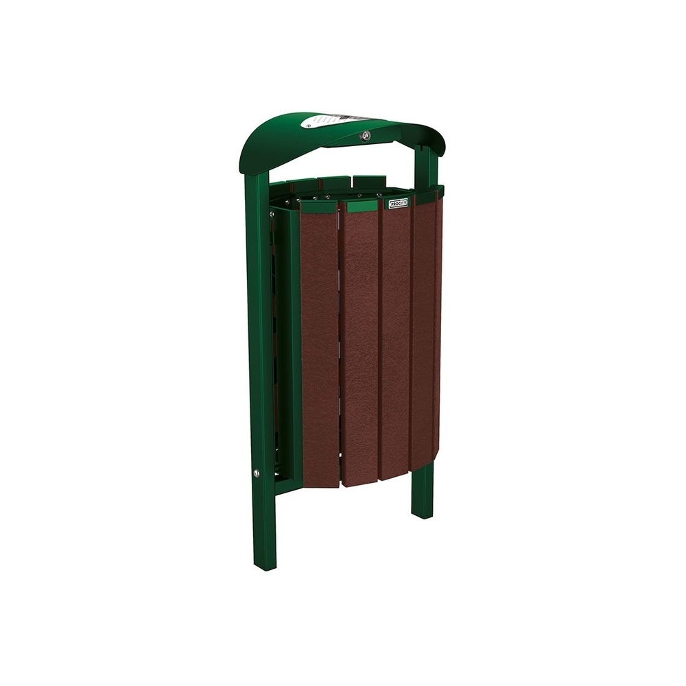 Corbeille Silaos acier et plastique recyclé 50 litres RAL6005 - cendrier - Scellement direct - PROCITY - 594149.6005