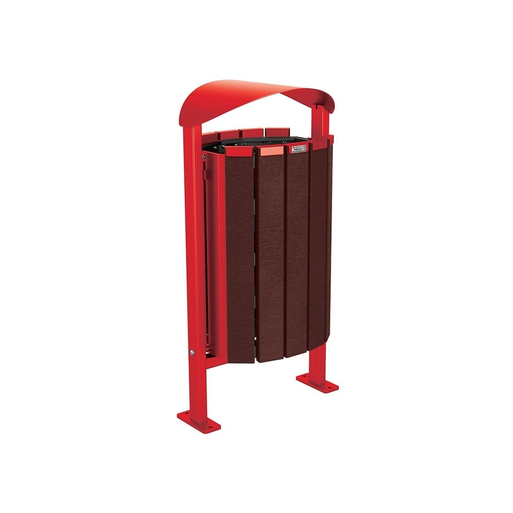 Corbeille Silaos acier et plastique recyclé 50 litres RAL3020 - Sans cendrier - Sur platines - PROCITY - 594153.3020