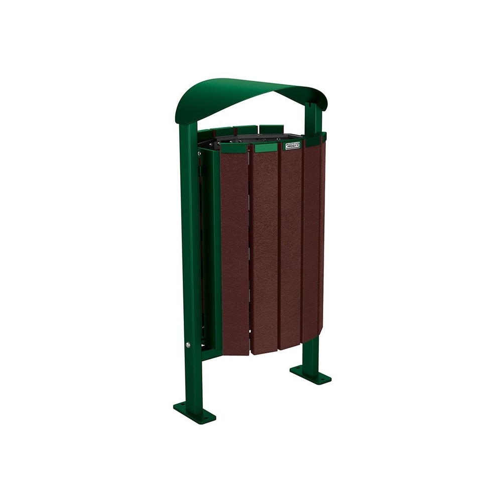 Corbeille Silaos acier et plastique recyclé 50 litres RAL6005 - Sans cendrier - Sur platines - PROCITY - 594153.6005