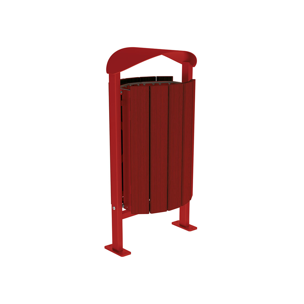 Corbeille Silaos acier et bois 50 litres RAL3004 - Chêne lasuré acajou - Sans cendrier - Sur platines - PROCITY - 594155.3004.ACAJ