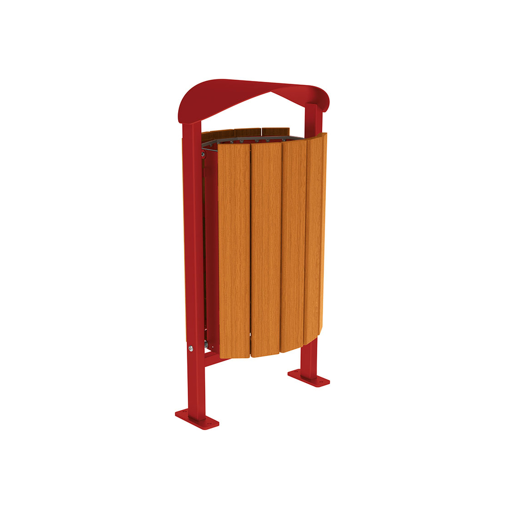 Corbeille Silaos acier et bois 50 litres RAL3004 - Chêne lasuré chêne clair - Sans cendrier - Sur platines - PROCITY - 594155.3004.CHEC