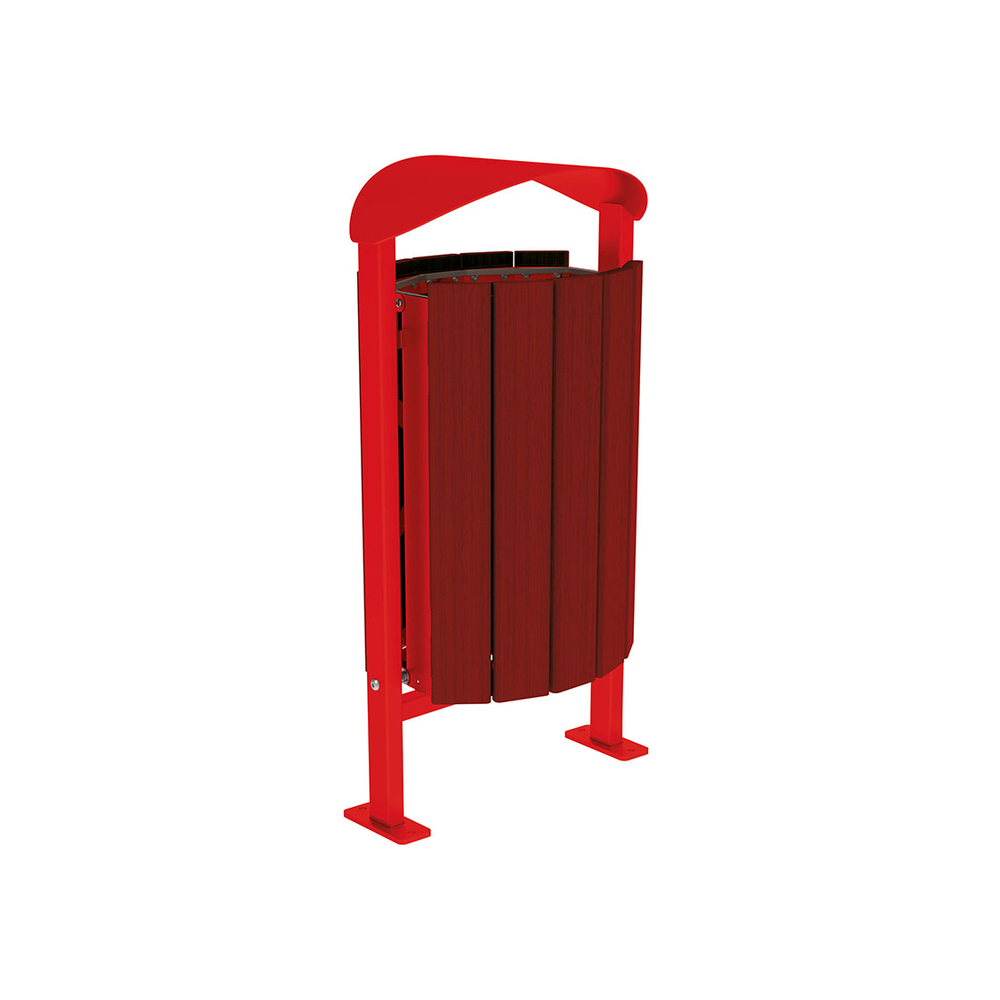 Corbeille Silaos acier et bois 50 litres RAL3020 - Chêne lasuré acajou - Sans cendrier - Sur platines - PROCITY - 594155.3020.ACAJ