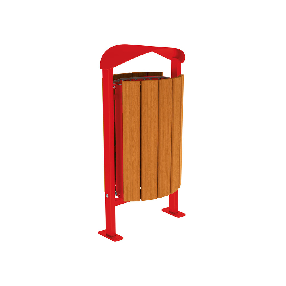 Corbeille Silaos acier et bois 50 litres RAL3020 - Chêne lasuré chêne clair - Sans cendrier - Sur platines - PROCITY - 594155.3020.CHEC