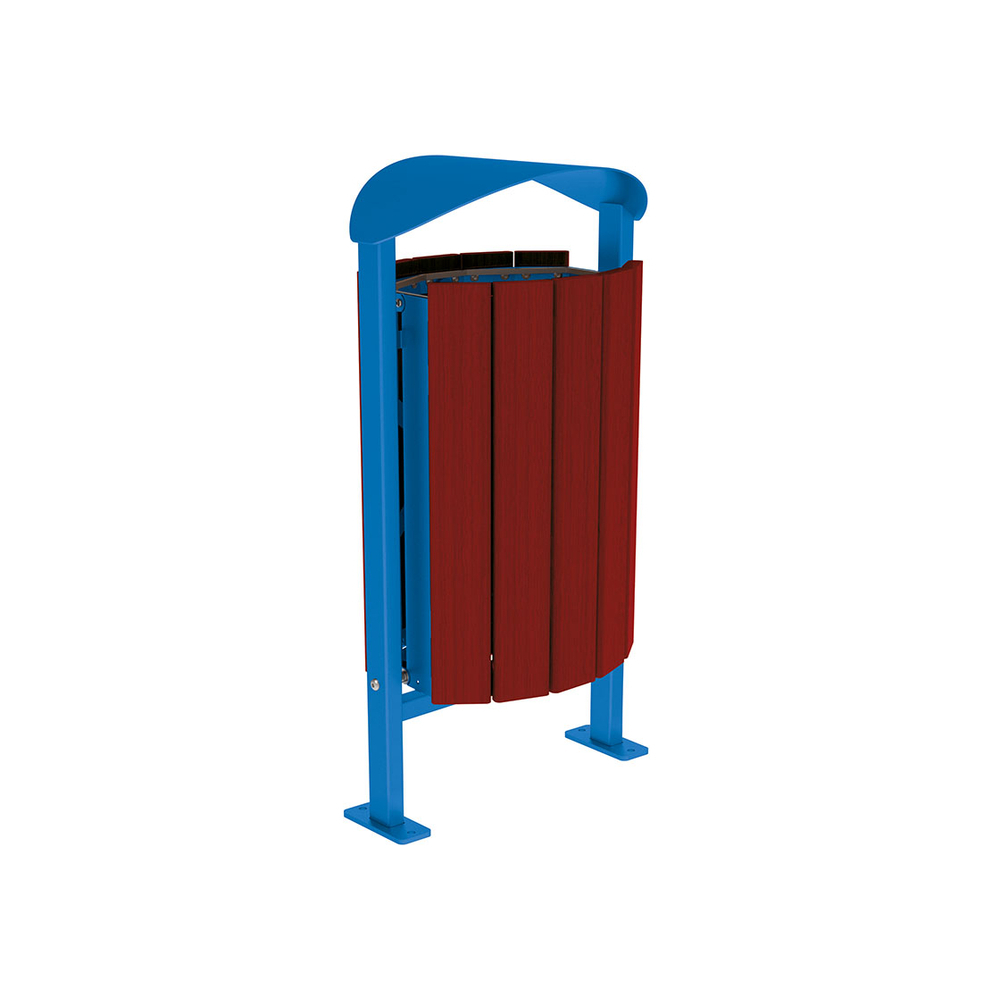 Corbeille Silaos acier et bois 50 litres RAL5010 - Chêne lasuré acajou - Sans cendrier - Sur platines - PROCITY - 594155.5010.ACAJ