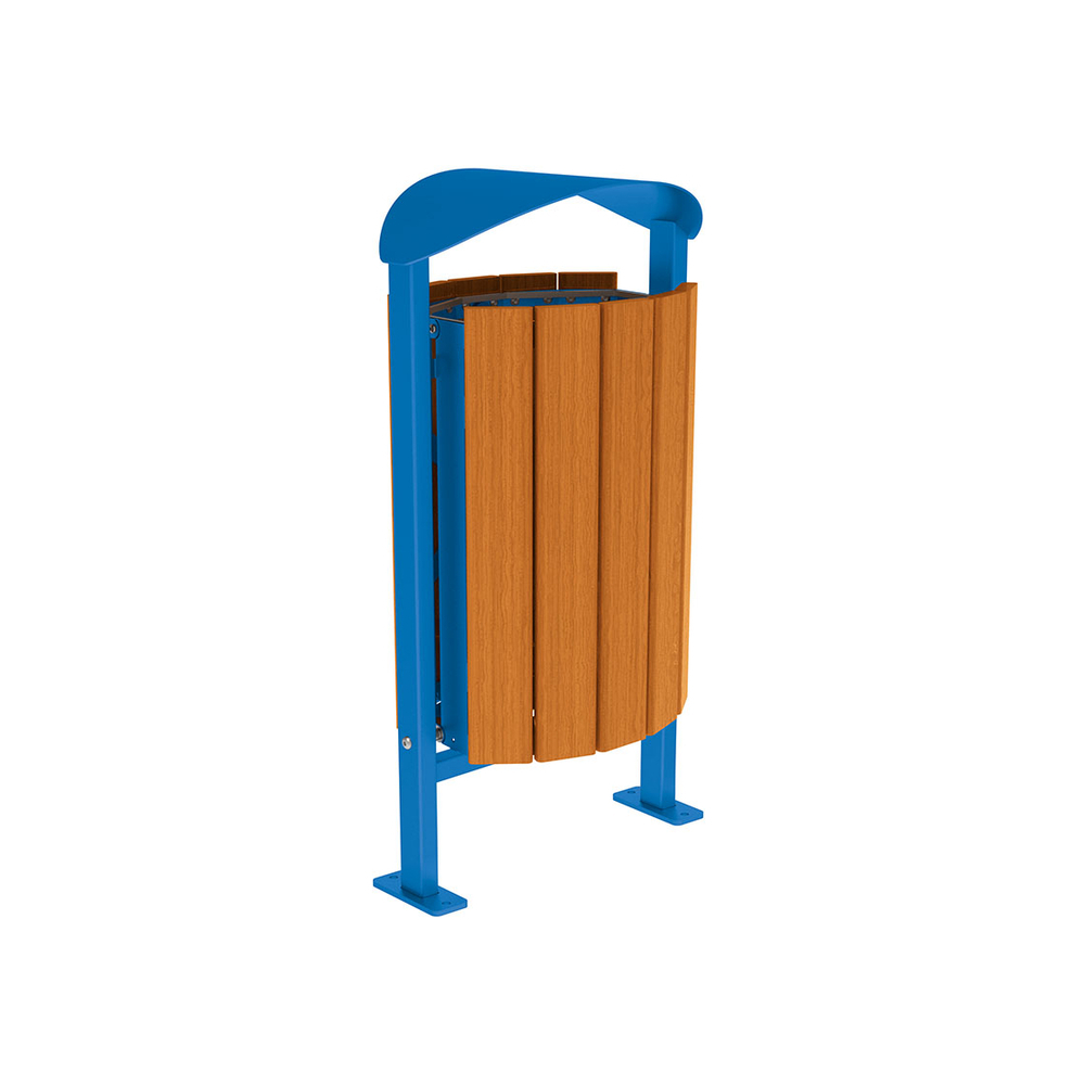 Corbeille Silaos acier et bois 50 litres RAL5010 - Chêne lasuré chêne clair - Sans cendrier - Sur platines - PROCITY - 594155.5010.CHEC