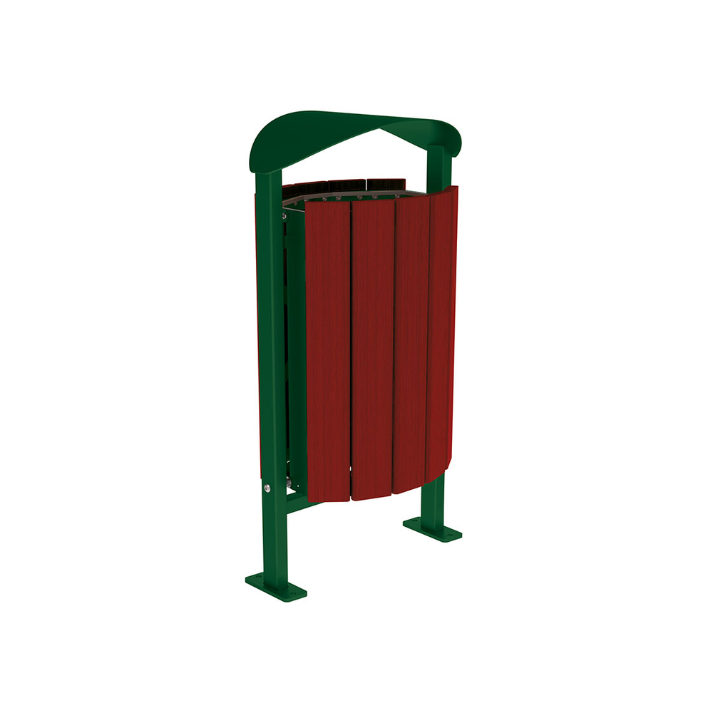 Corbeille Silaos acier et bois 50 litres RAL6005 - Chêne lasuré acajou - Sans cendrier - Sur platines - PROCITY - 594155.6005.ACAJ